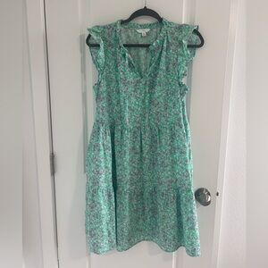 Time and Tru Green Dress with Purple Floral Pattern